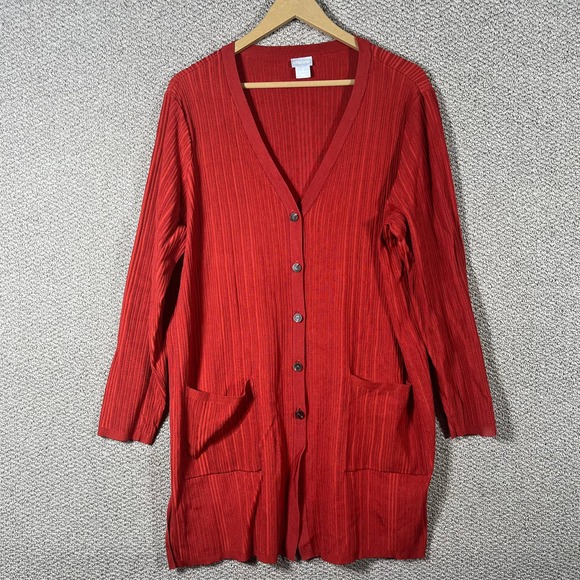 Chico's Cardigan‎ Sweater Womens Size 3 US XL Orange Knit Button Front Pockets - Picture 1 of 9